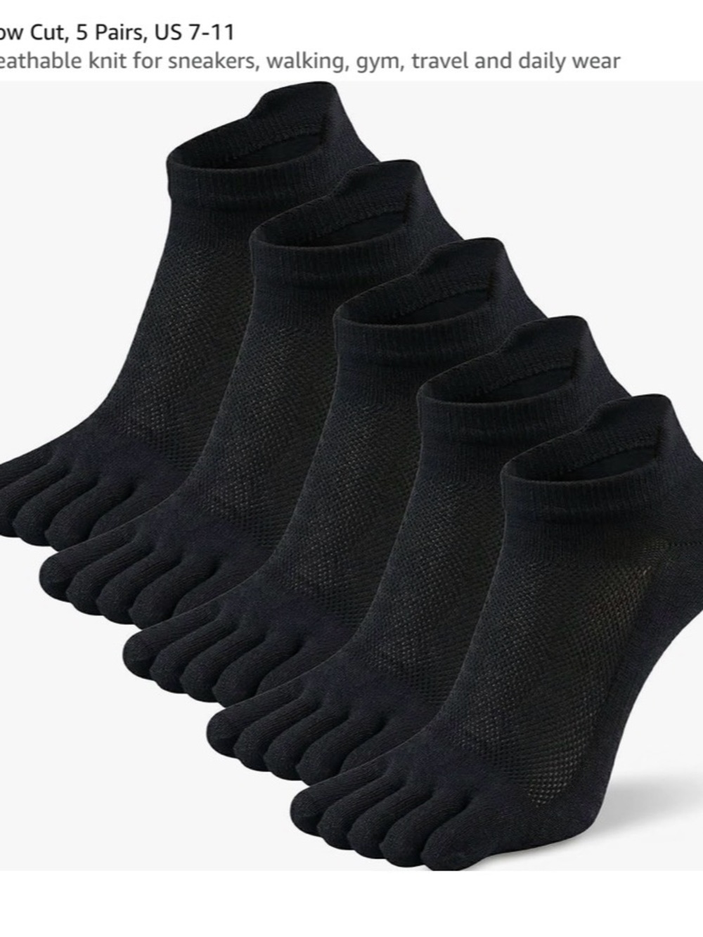 Black Five-Toe Sock - 5 pairs
